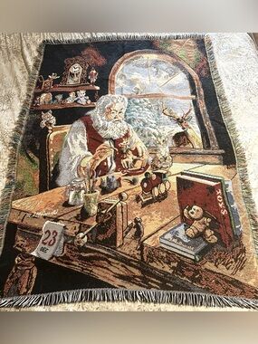 Vintage style Santa Christmas afghan woven throw tapestry the northwest company